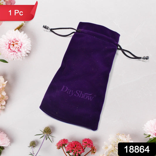 Small fancy return gift bags in purple velvet with a drawstring closure for elegant gifting