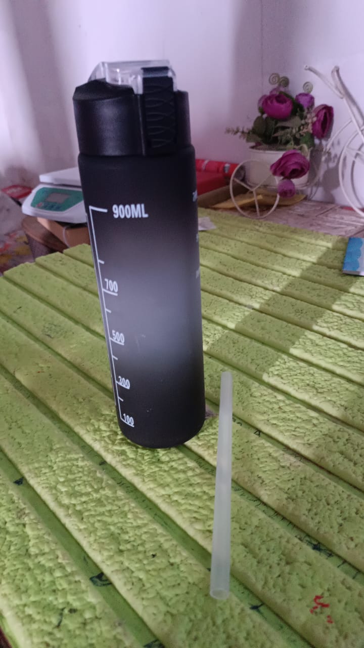 Plastic Black Motivational Water Bottle with Straw (900 ML) Your Brand