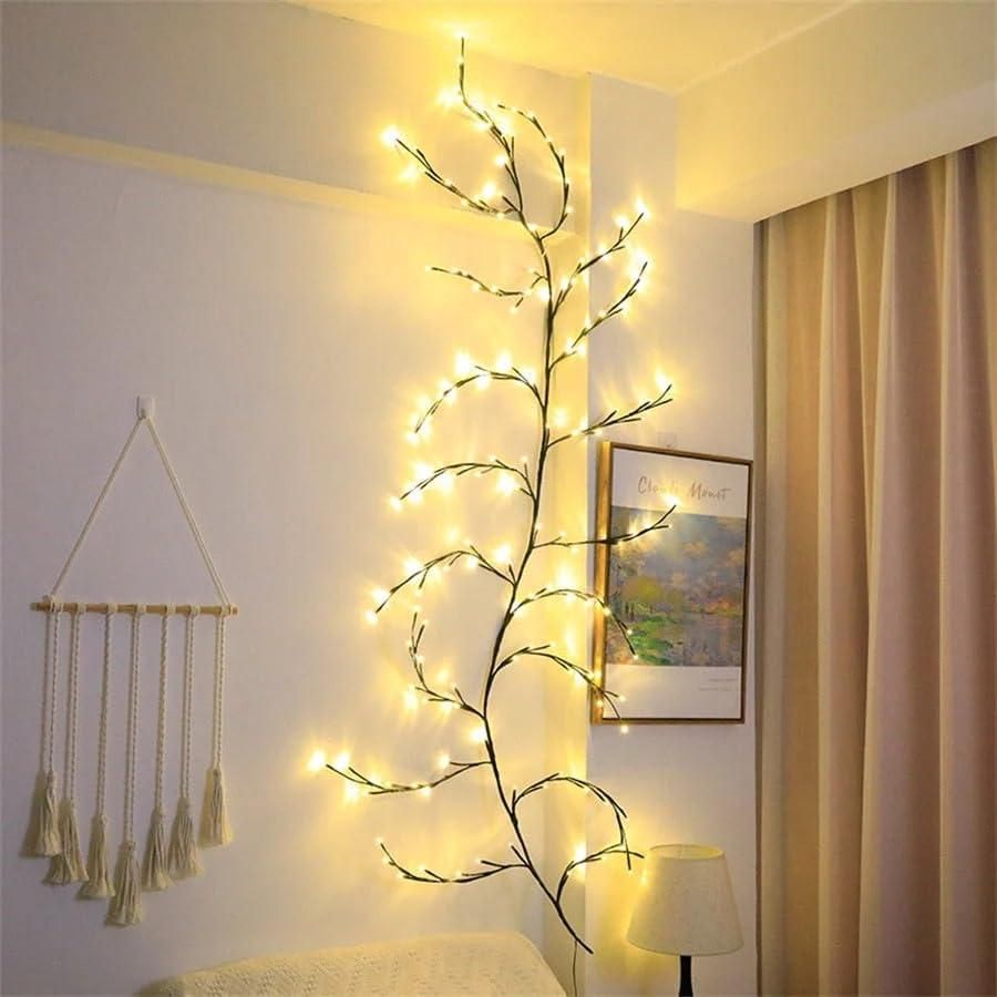 Decorative branch fairy lights illuminating a wall for a cozy atmosphere