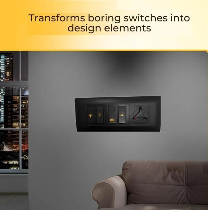 Decorative light switch stickers transforming boring black switches into stylish design elements on wall