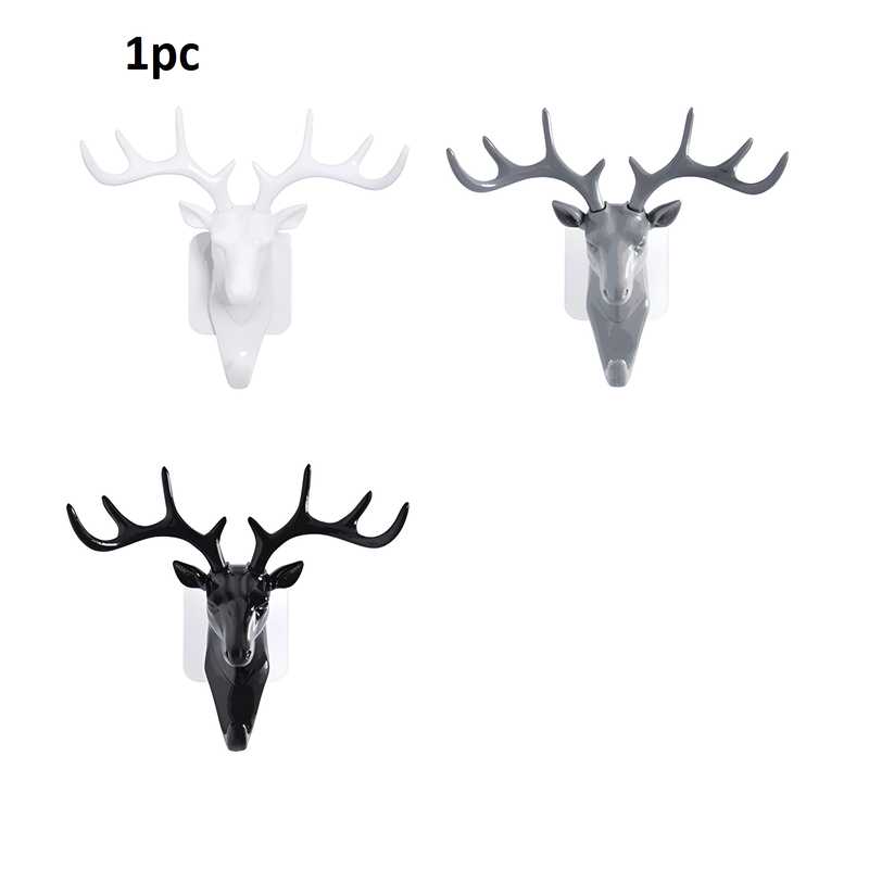 The Gir Farmer self adhesive coat hook in white gray and black deer head designs for wall mounting
