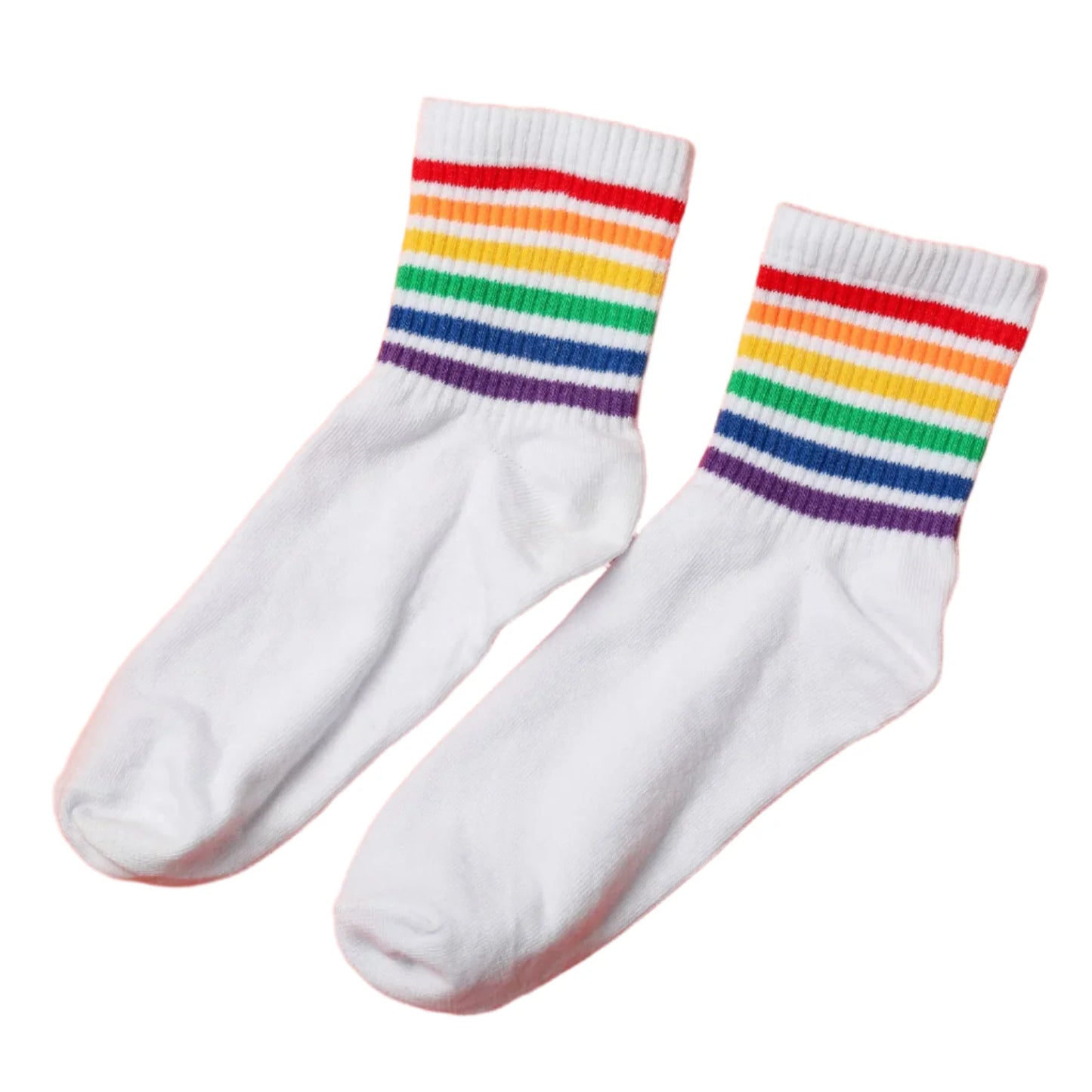 Your Brand Designer Socks for Women with Colorful Rainbow Stripes on White Background