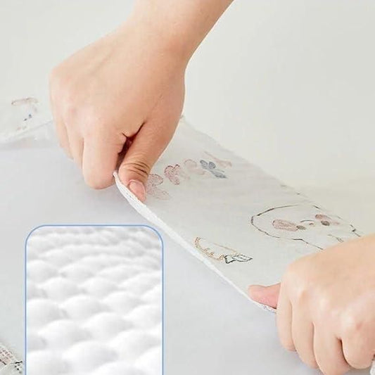 Hands holding a disposable pillowcase showcasing a soft and textured surface for hygienic sleep