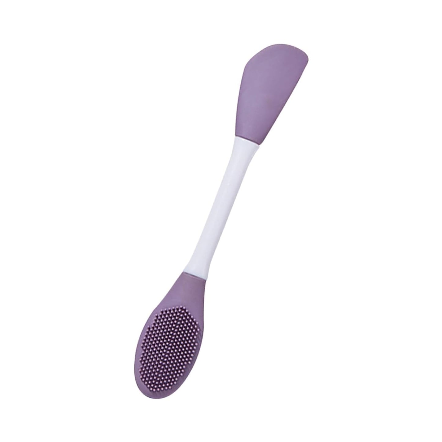 Double-headed silicone mask brush in purple and white for easy application of skincare masks