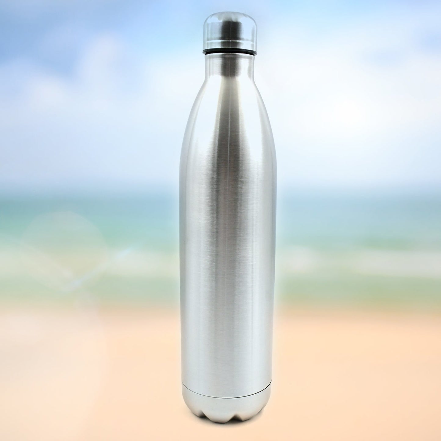 stainless steel double wall thermos bottle for travel with sleek silver finish