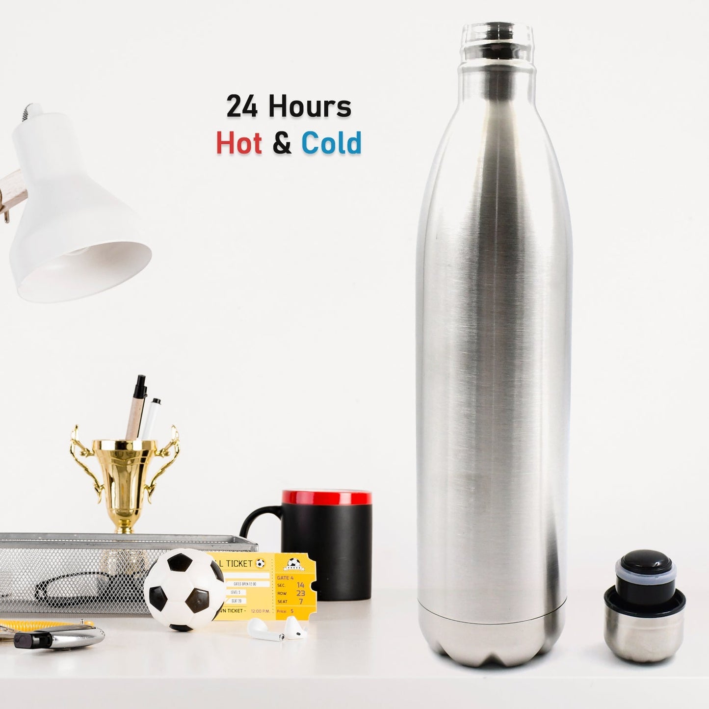 stainless steel double wall thermos bottle for travel keeping drinks hot and cold for 24 hours