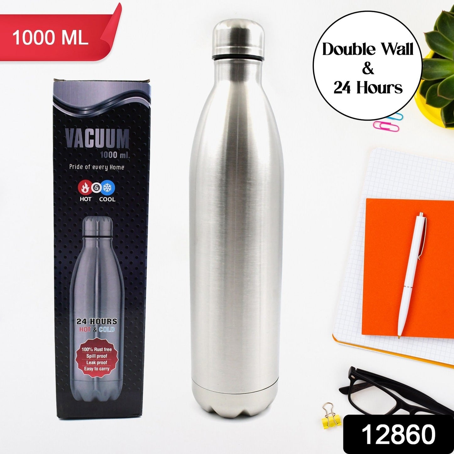 stainless steel 1000ml double wall thermos bottle for travel with vacuum insulation and spill proof design