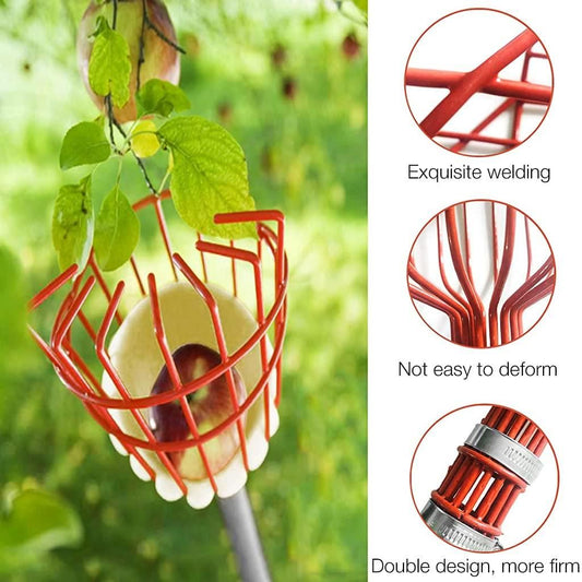 Red easy fruit picking basket from The Gir Farmer with strong welded design and double firmness securing fruit harvest