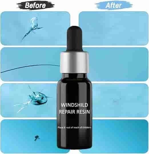 The Gir Farmer windshield repair resin showing before and after results for easy home glass repair solution