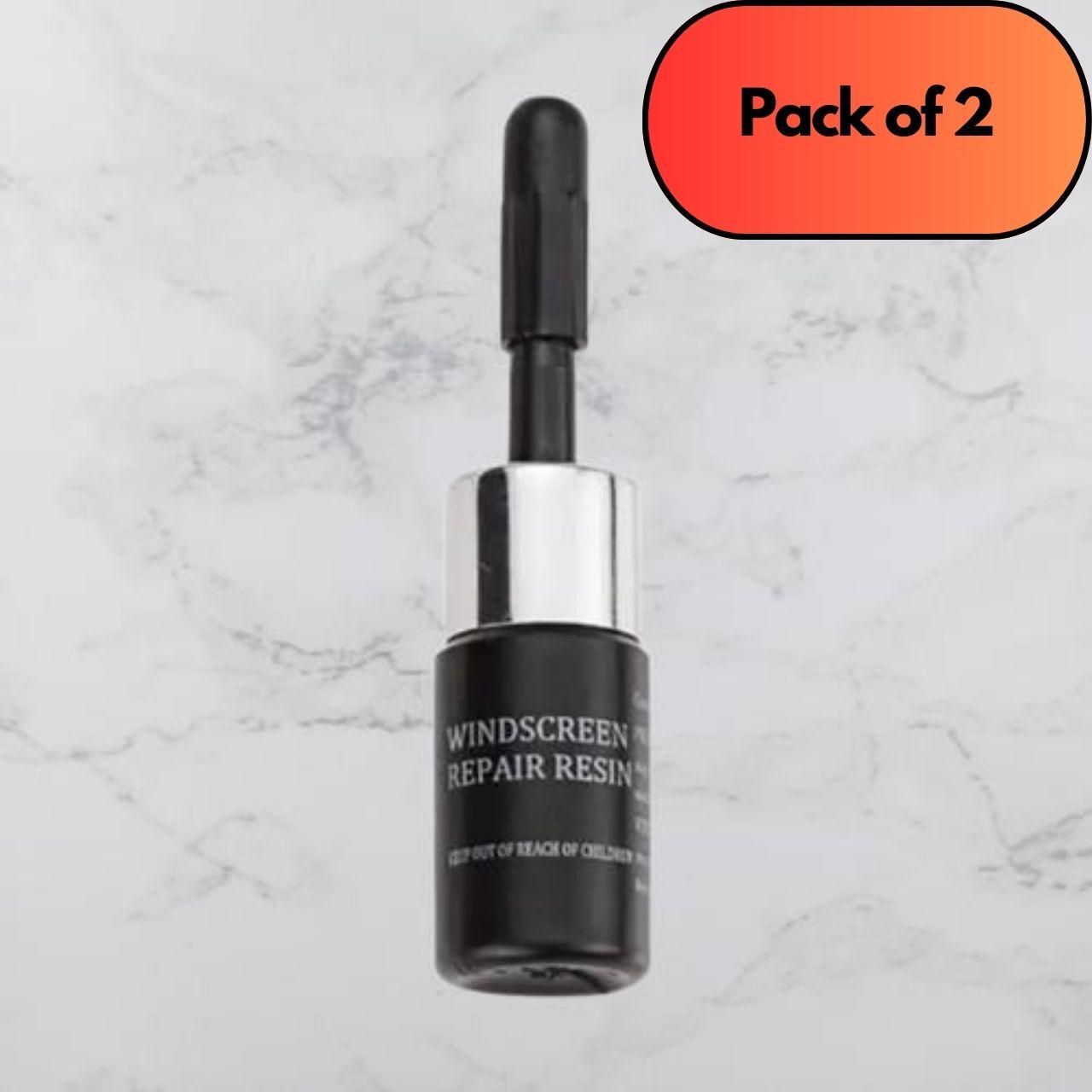 Pack of 2 windscreen repair resin bottles offering an easy home glass repair solution