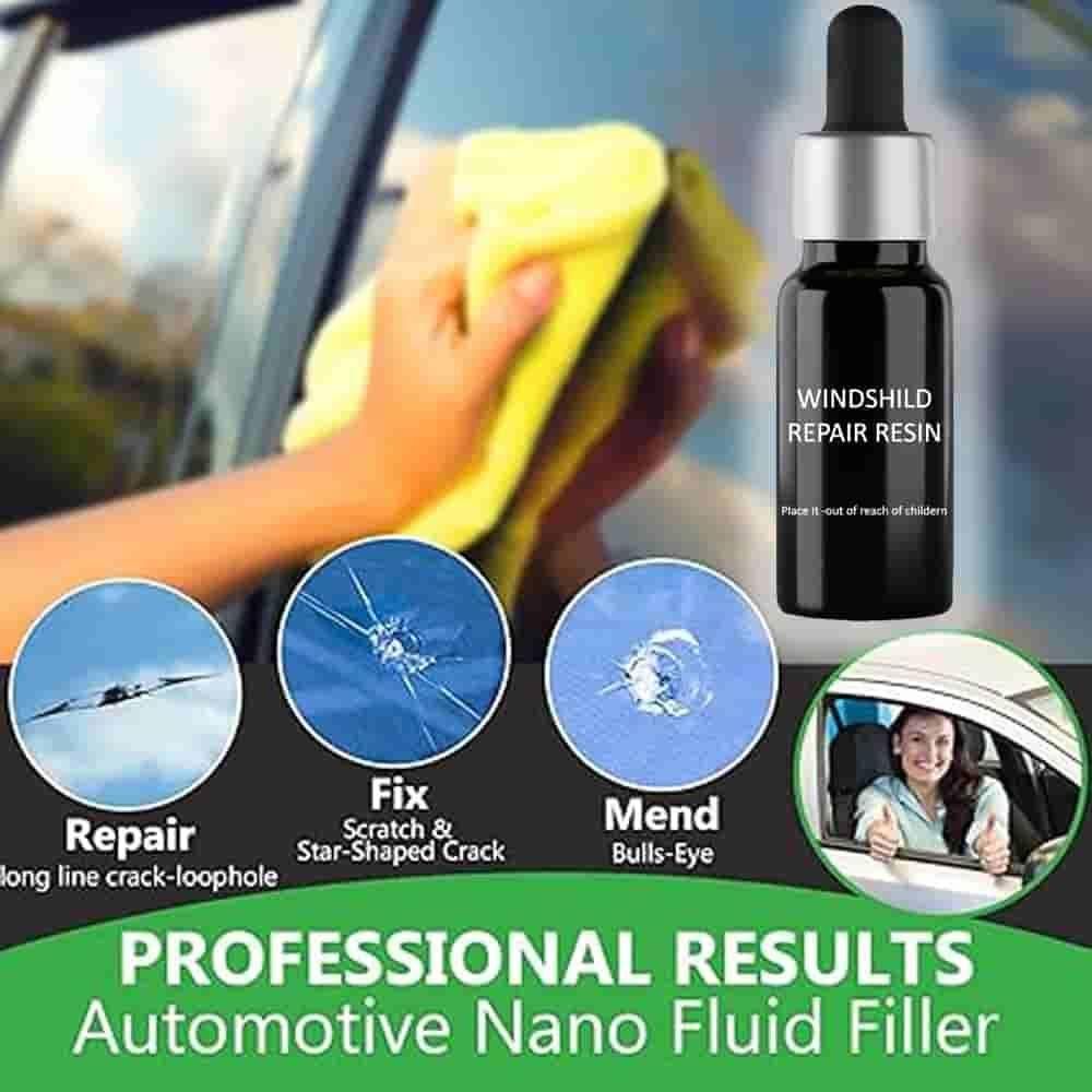 Easy home glass repair solution with automotive nano fluid filler for windshield cracks and scratches