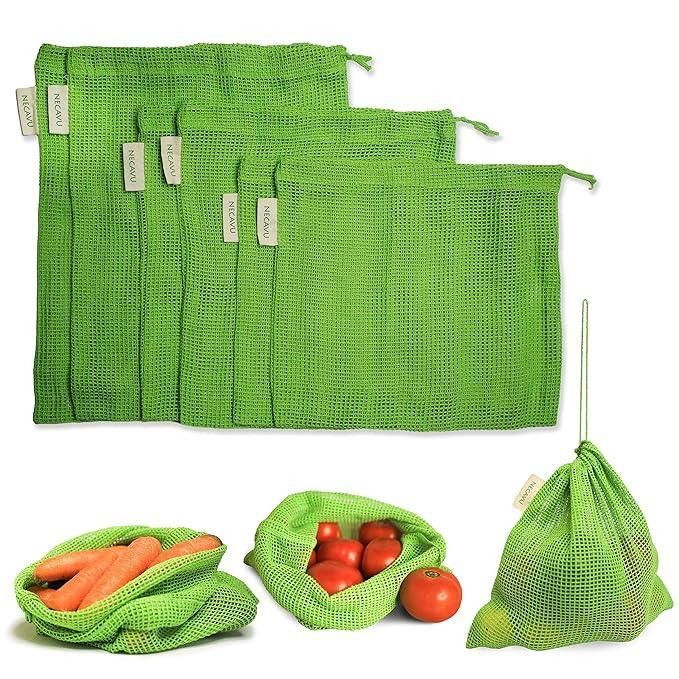THE GIR FARMER green mesh produce bags for groceries in various sizes with drawstring closure