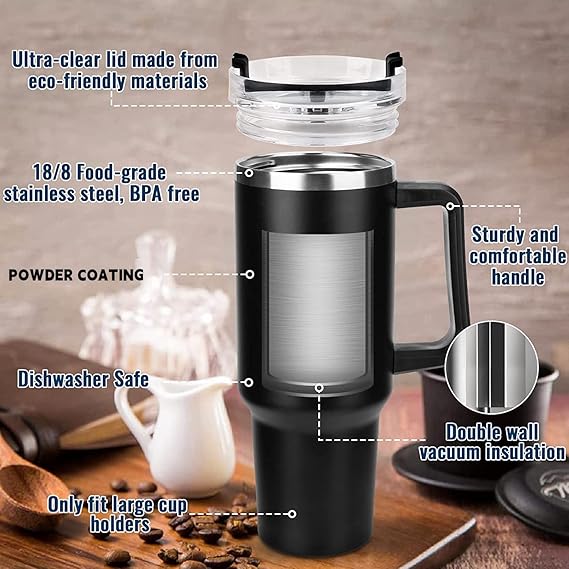 The Gir Farmer black insulated sipper bottle with straw double wall stainless steel travel mug with handle