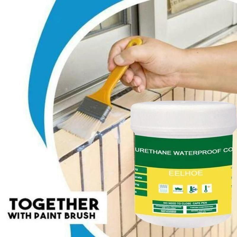 Waterproof adhesive for home repairs applied with a paint brush on outdoor tiled surface
