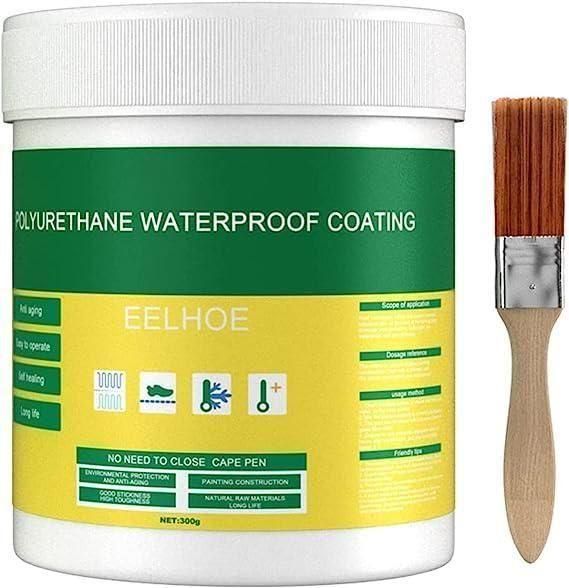 Container of polyurethane waterproof coating with brush for waterproof adhesive for home repairs