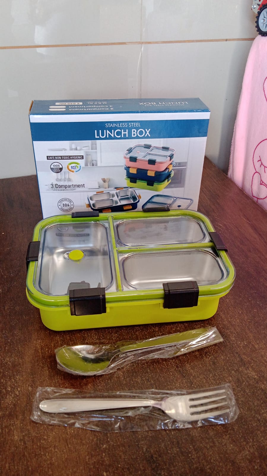 3 Compartment Transparent Stainless Steel Lunch Box for Kids, Tiffin Box, Lunch Box, Lunch Box for Kids, Insulated Lunch Box, Lunch Box for Office Women and Men, Stainless Steel Tiffin Box for Boys, Girls, School Office (Multi Color) Your Brand