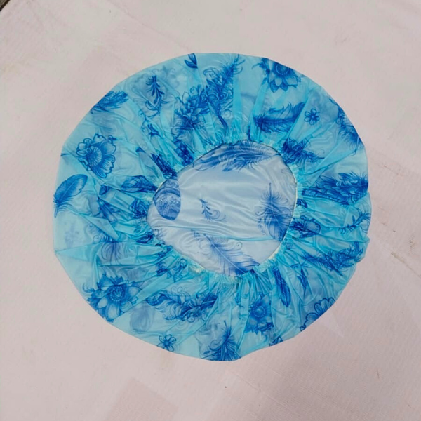 Amd-Deodap blue floral elastic band shower cap for long hair with waterproof material