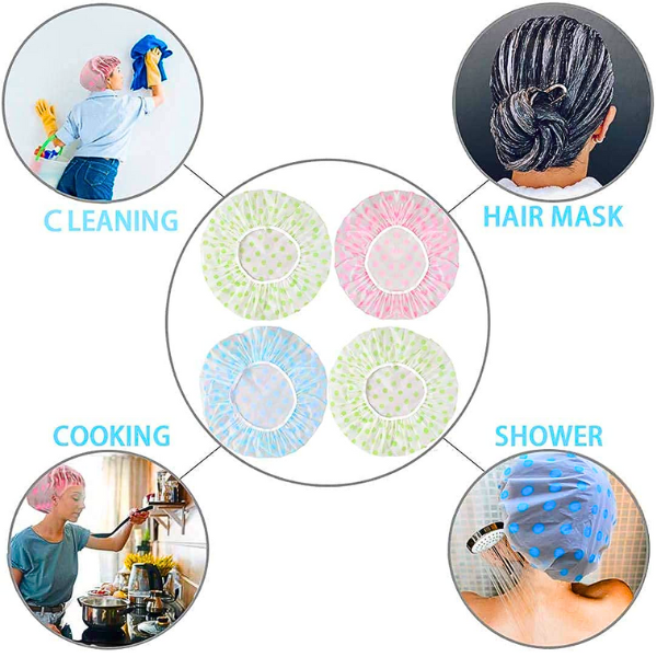 Colorful elastic band shower cap for long hair multipurpose use for cleaning cooking hair mask and shower