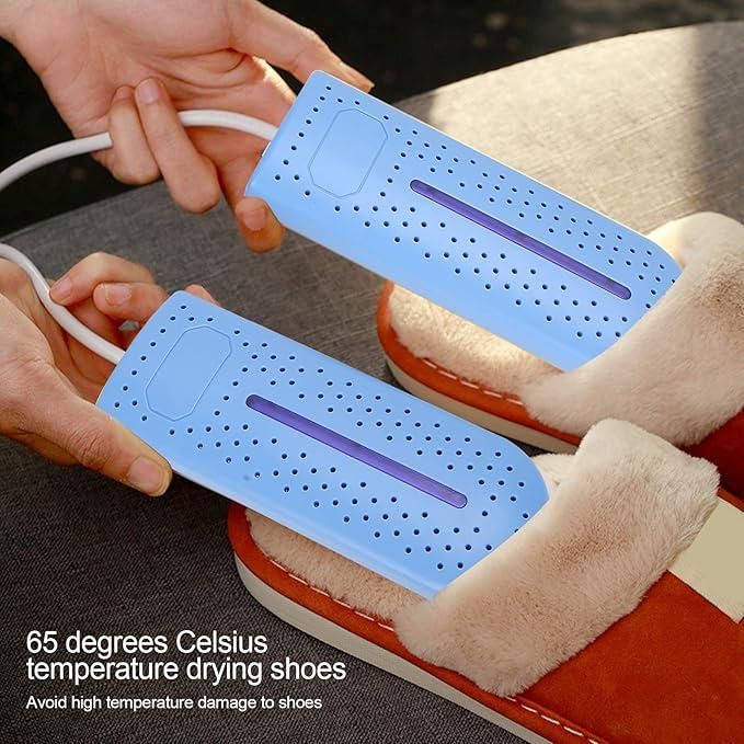 Electric shoe dryer in blue design for safe drying of shoes at 65 degrees Celsius