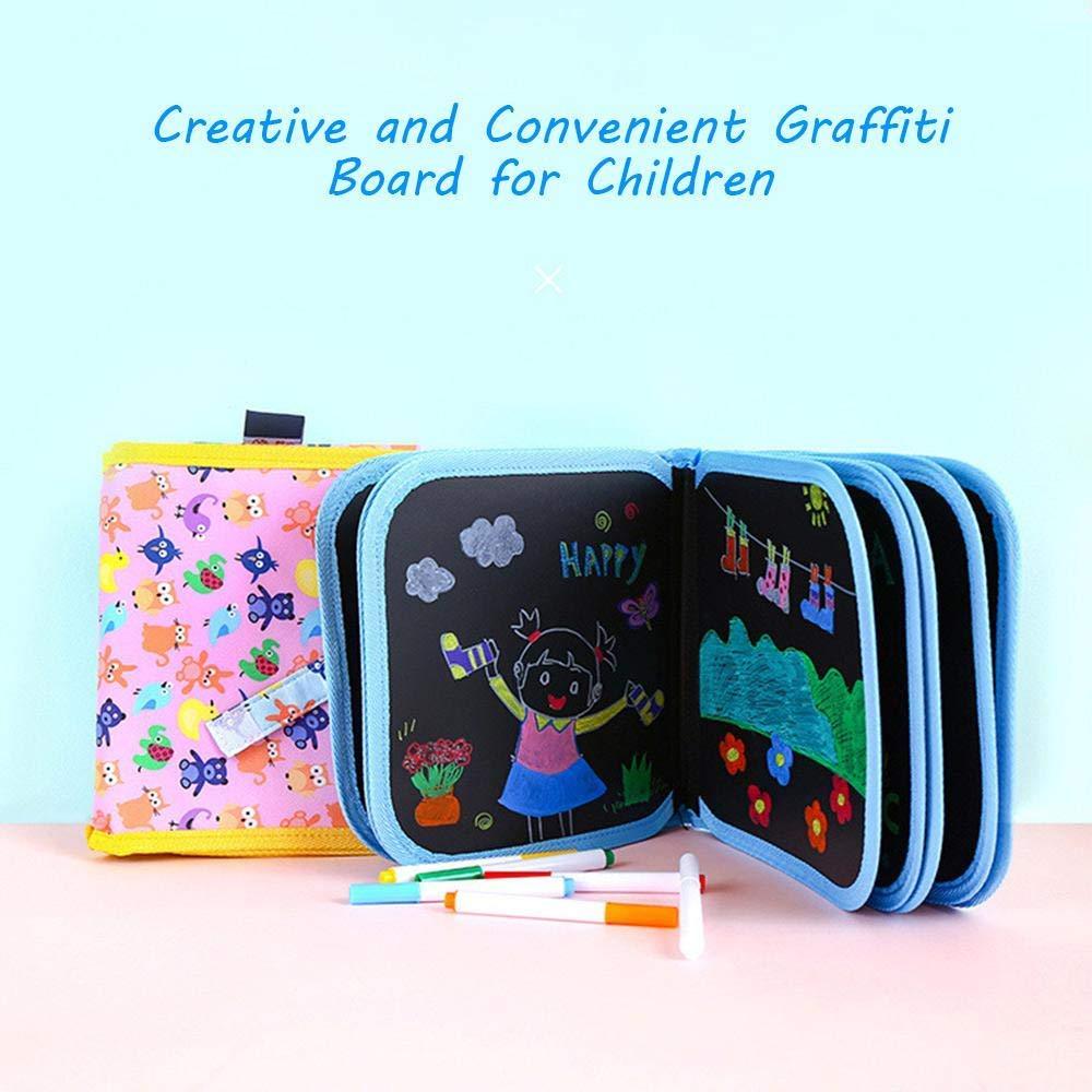 Colorful erasable doodle slate for kids featuring a creative graffiti board with drawings and markers