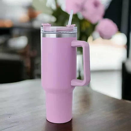 Pink The Gir Farmer insulated sipper bottle with straw and handle clear lid travel tumbler