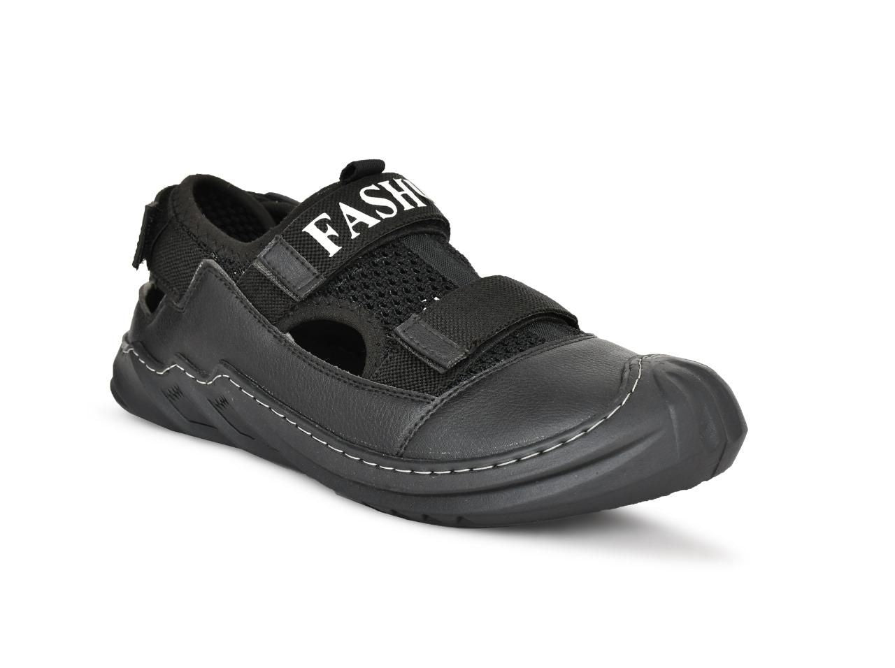 Black breathable sandals for all day wear with adjustable straps and durable sole by The Gir Farmer