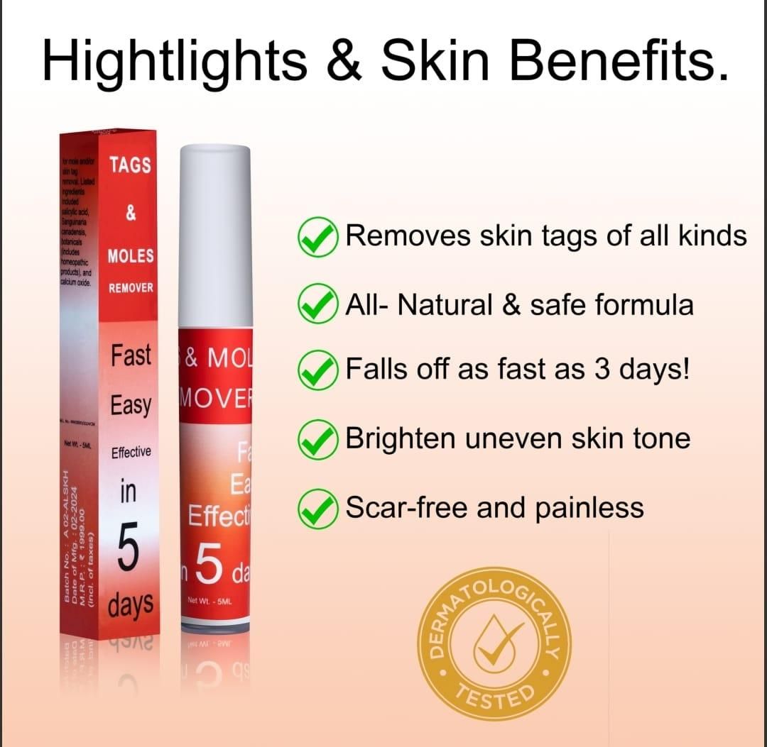 Fast acting tag and mole remover with all natural formula that removes skin tags in 5 days