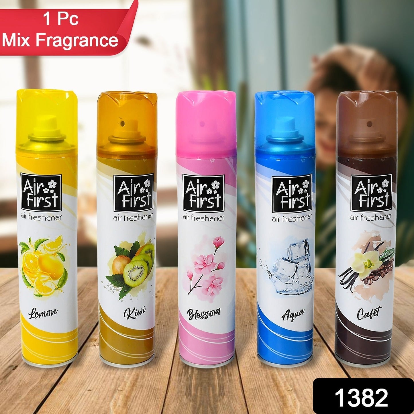 Air Freshener | Used In Office, Home, Hotels, Banquets, Carpet Etc, Room Spray Air Freshener, Mix Fragrance Lemon, Kiwi, Blossom, Aqua, Cafet (300 Ml Approx / 1 Pc) Your Brand