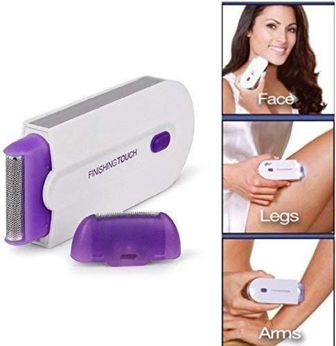 Painless facial hair remover electric device with purple attachments for face legs and arms