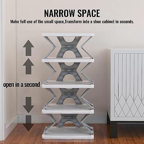 The Gir Farmer foldable shoe rack for small spaces shown folded to save narrow space indoors