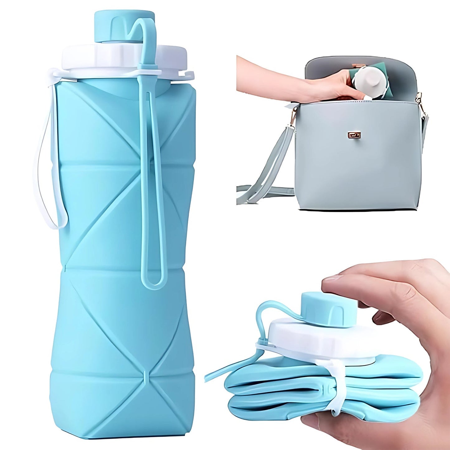 600ml Collapsible Silicone Water Bottle for Travel, Sports, Gym & Office (1 Pc) Your Brand