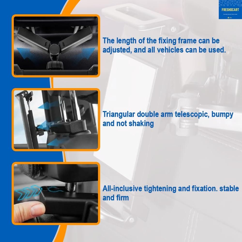 car mount holder for tablets and phones with adjustable fixing frame triangular double arm and secure tightening