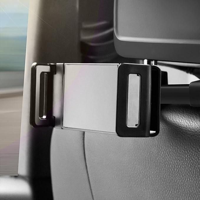 Black adjustable headrest car mount holder for tablets and phones with clamp for hands free rear seat viewing