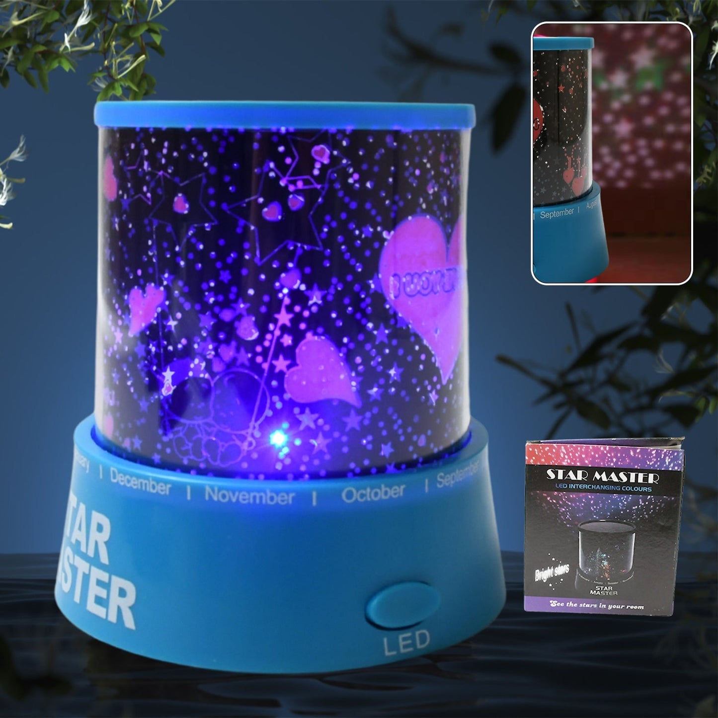 LED Projector Night Light Amazing Lamp, 3 Battery operated lamps, Rotation With the music Function, Master for Kids Bedroom Home Decoration Night Romantic Gift (Battery Not Included / 1 pc) Your Brand