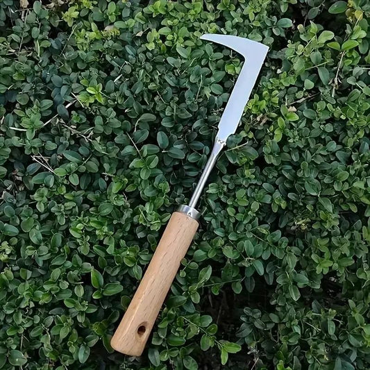 The Gir Farmer handheld weeding tool for gardens wooden handle stainless steel hooked blade for precision weeding