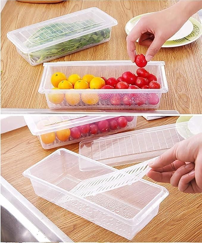 The Gir Farmer fridge storage containers set with clear plastic boxes holding vegetables and removable dividers