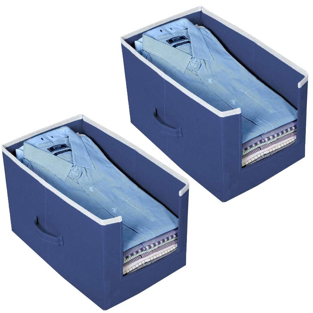 Blue fabric shirts and clothing organizer for wardrobe with handle for easy storage