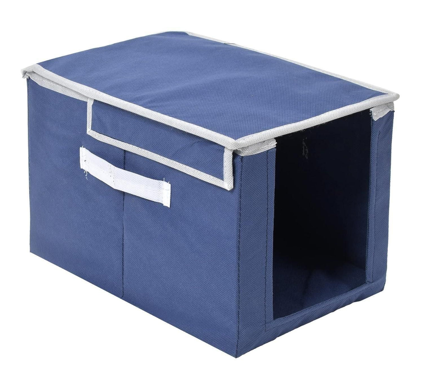 Blue shirts and clothing organizer for wardrobe with white handle and foldable design
