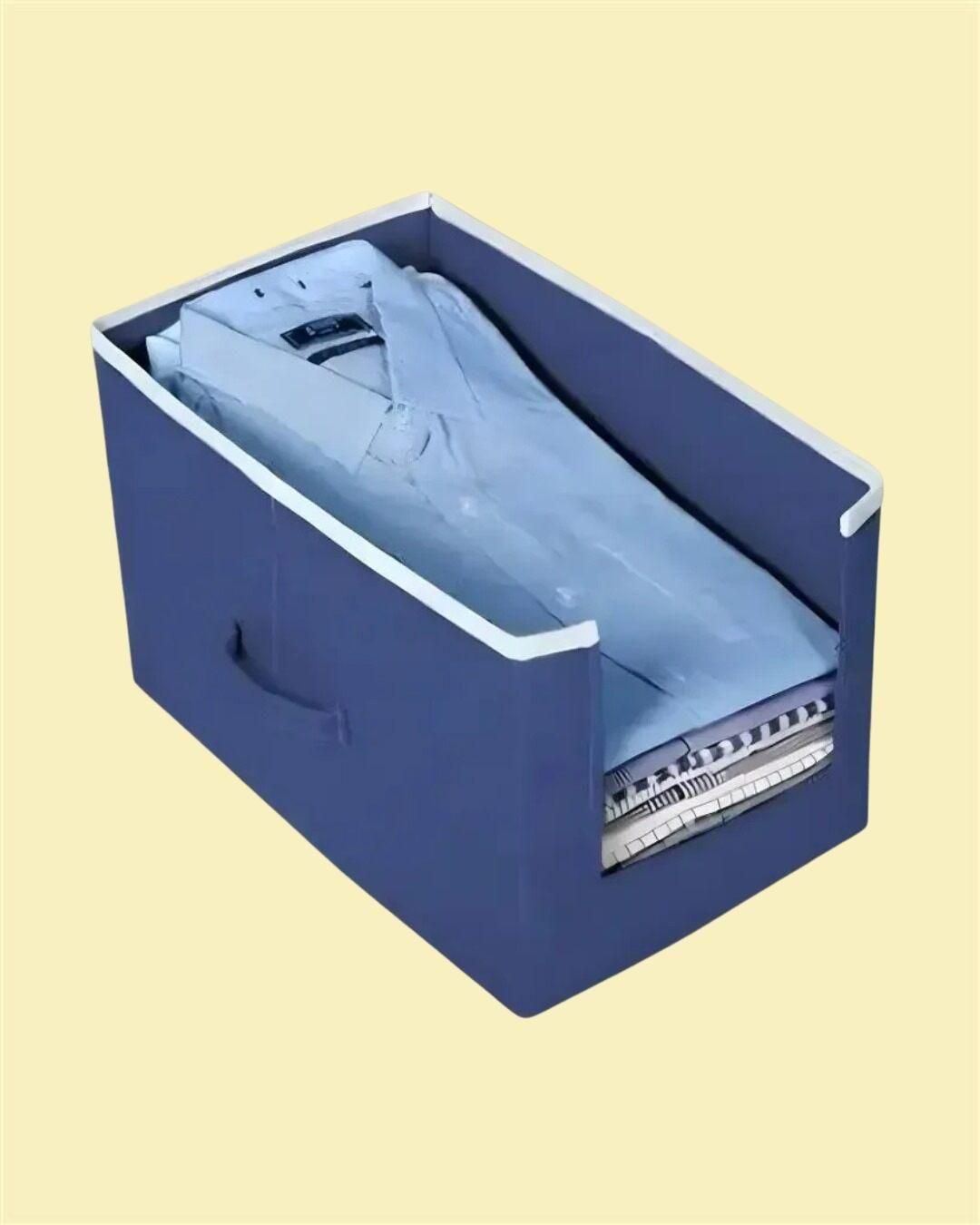 Blue shirts and clothing organizer for wardrobe neatly storing folded shirts with handle