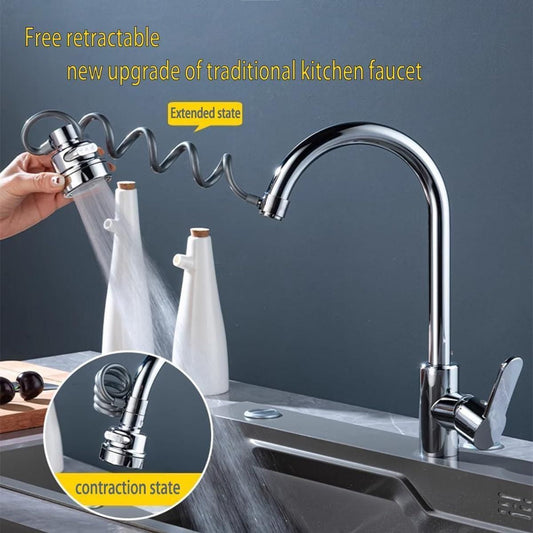 Chrome sink sprayer attachment for kitchen faucet with retractable coil hose in extended and contraction states