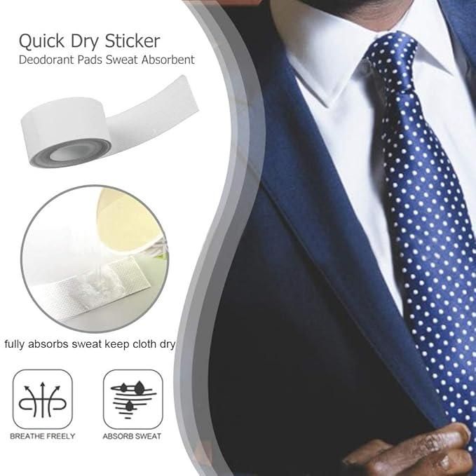 Sweat absorbent adhesive tape roll and application patch keeping cloth dry under suit jacket