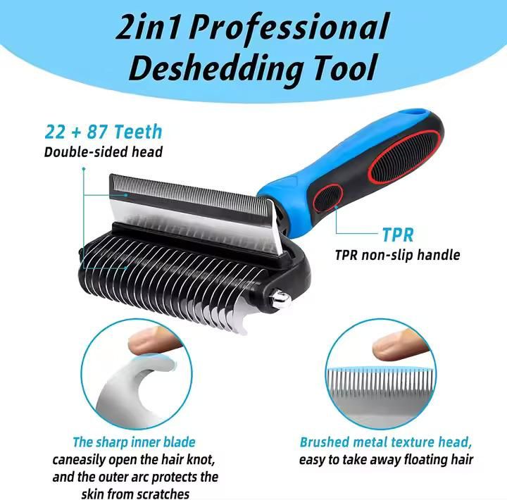 The Gir Farmer 2in1 professional deshedding tool with double-sided teeth and non-slip handle, gentle grooming tool for pets