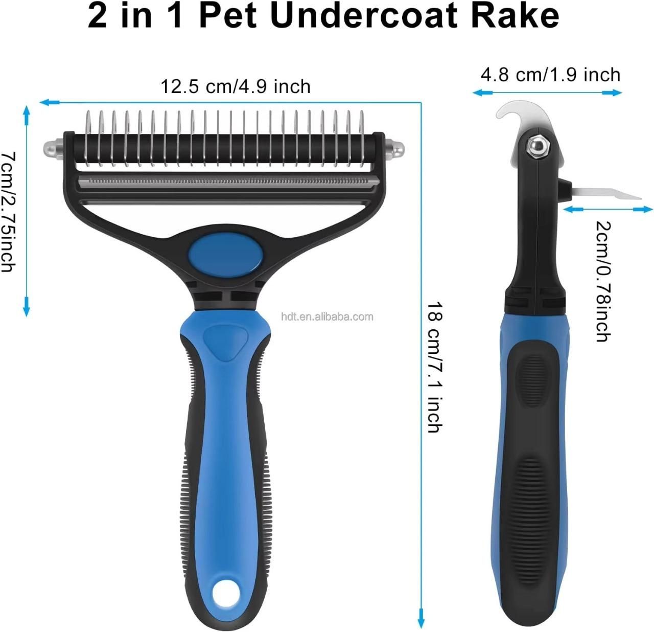 The Gir Farmer 2 in 1 pet undercoat rake gentle grooming tool for pets with durable handle and stainless steel blades