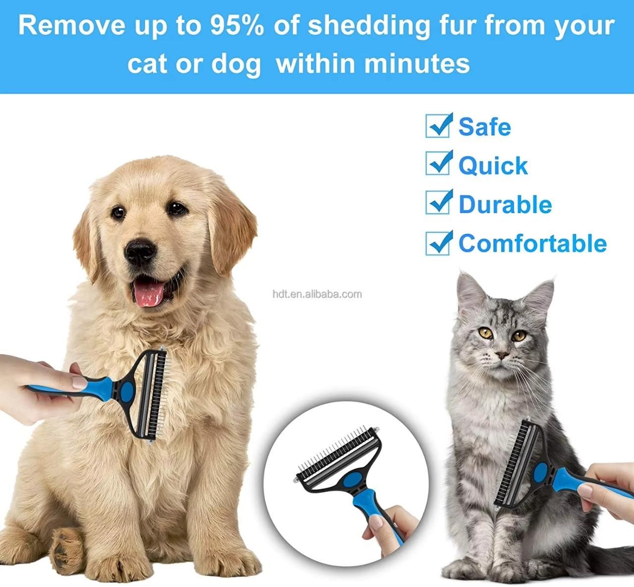 The Gir Farmer gentle grooming tool for pets removing shedding fur from a golden retriever and a gray cat