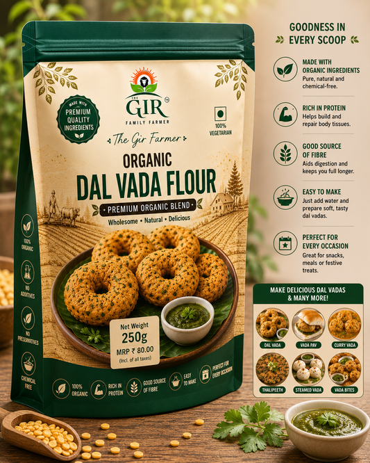 GIR Organic Dal Vada Flour 250g pack featuring natural ingredients, great for making crispy vadas