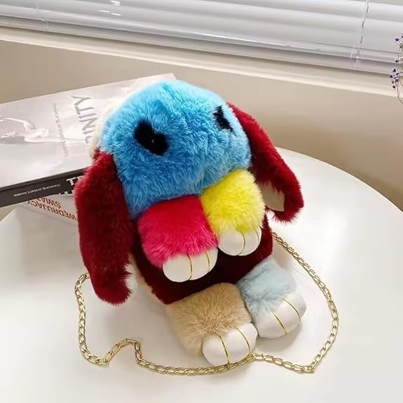 Girls bunny shaped sling bag with chain by THE GIR FARMER in colorful fluffy design