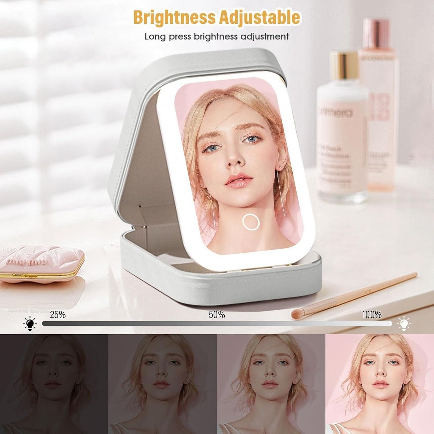 THE GIR FARMER LED foldable travel makeup mirror with adjustable brightness touch sensor and compact storage case