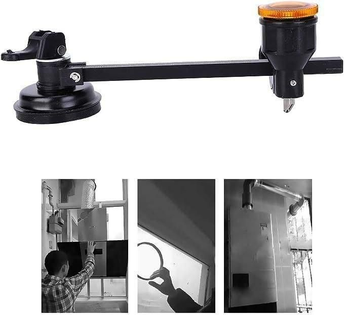 Black glass compass cutter tool by THE GIR FARMER with suction base and adjustable arm for precise glass cutting