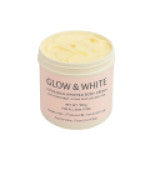 The Gir Farmer Glow White ultra rich body moisturizer in an open jar with creamy texture