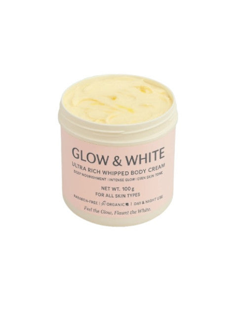 The Gir Farmer Glow and White ultra rich body moisturizer whipped cream in a 100g jar
